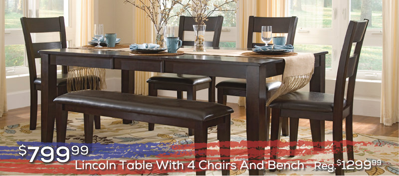 $799 Lincoln Table with 4 chairs and bench